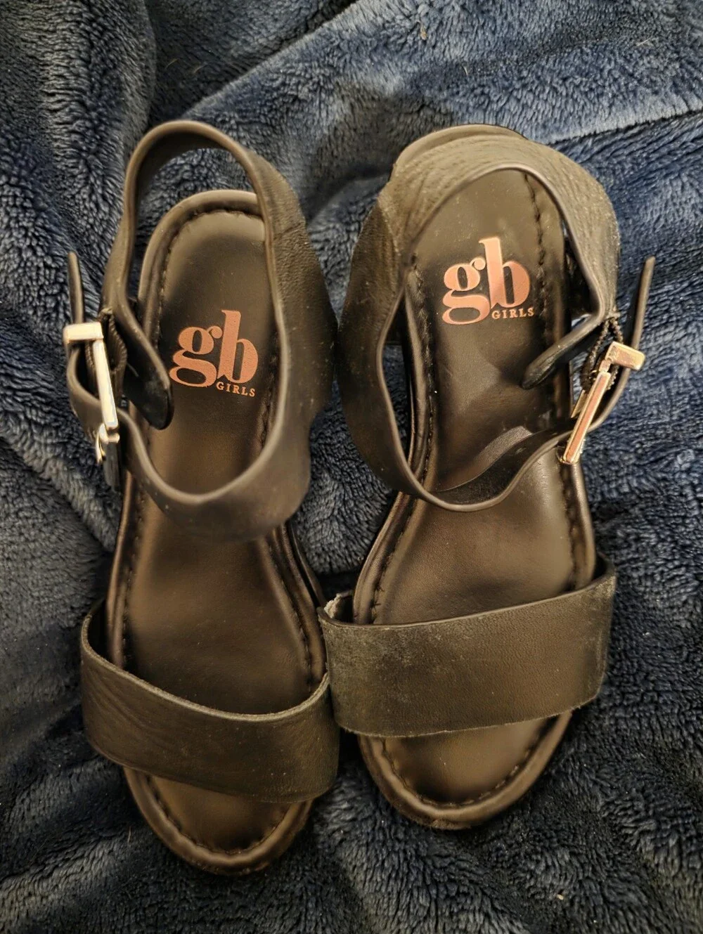 GB girls Black Girls Ankle-Strap Sandals with Buckle